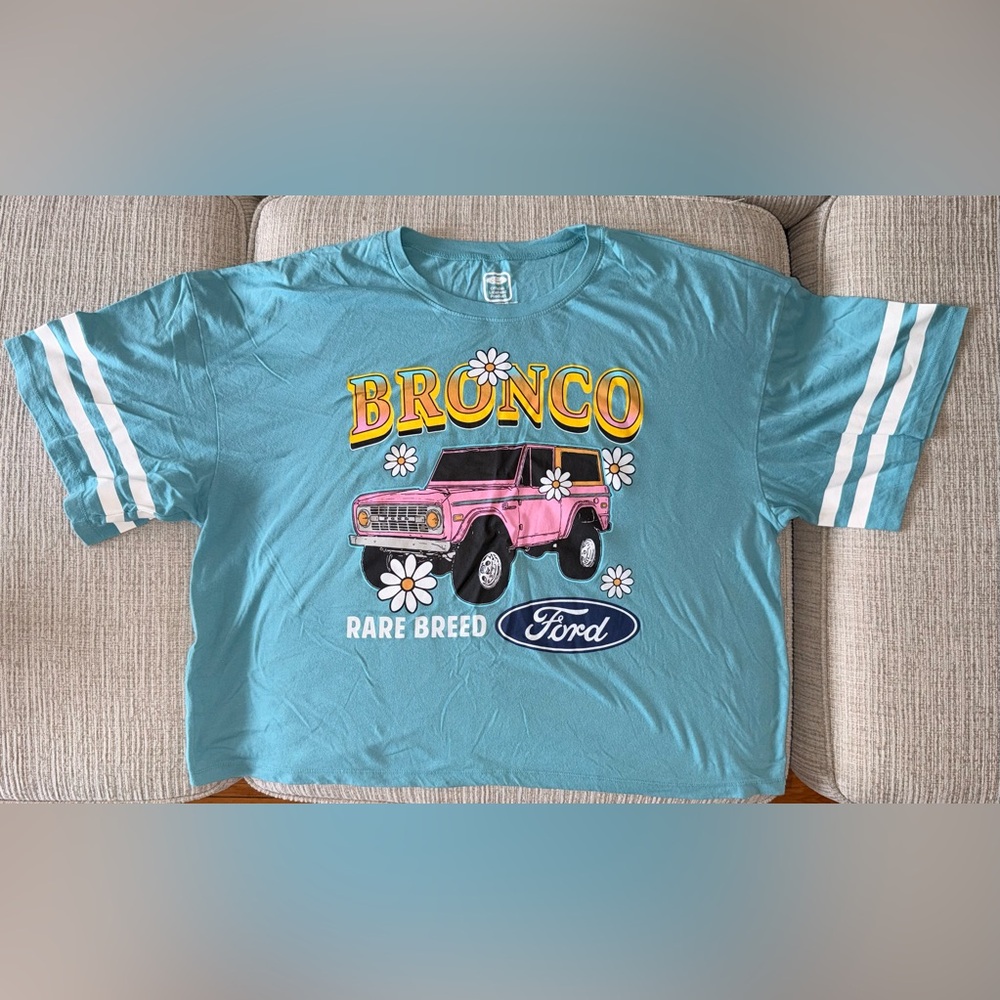 Ford Turquoise Tee with Pink Bronco Graphic and Yellow Lettering & Shorts Set